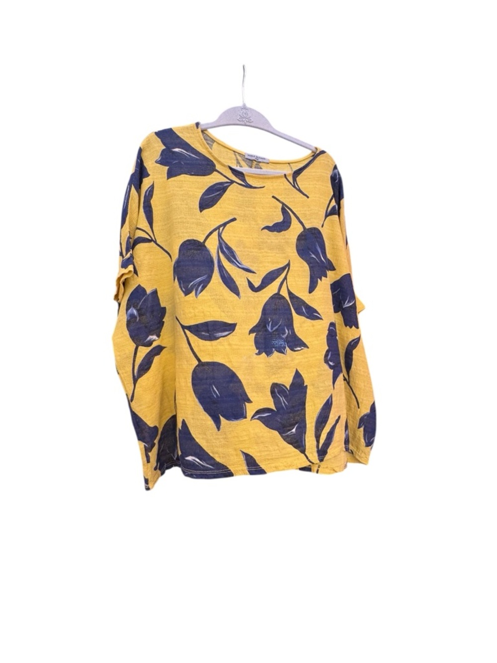 Adele Altman Yellow Floral Weave Top Airy Light Blouse Summer Cotton Blend Flowy